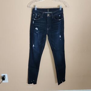 Blue Skinny Jeans with Some Distress & Untapered Leg Hem Size 3
